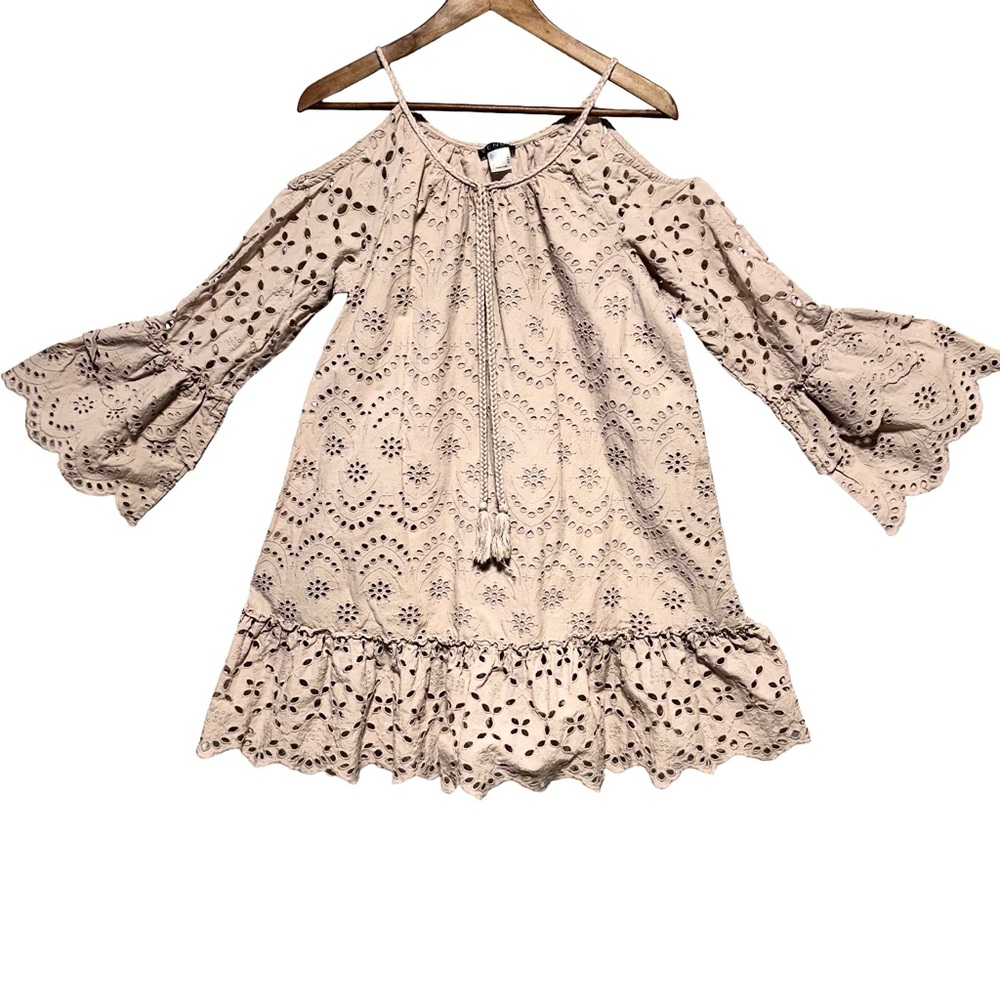 Eyelet Babydoll Mini Dress Cottagecore Fairycore Prairie Boho Broderie Anglaise - Picture 2 of 8